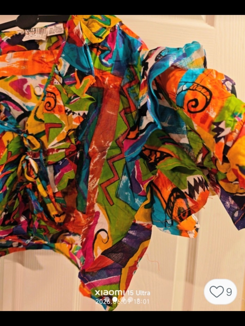 Vibrant Multi-Color Ruffle V-Neck Women's Top - Picture 5 of 8